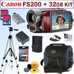 Canon FS200 Flash Memory Camcorder (Sunrise Red) + 32GB Deluxe Accessory Kit $599.99