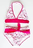 Girls 2 Pc Swimsuit with Faux Belt in Fuschia or Turq Hearts and Guitars Print. Sizes 12-18