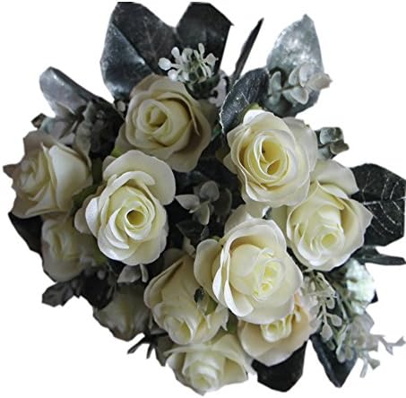Hot Valentine Wedding Party Gift Centerpiece Decor Simulation Silk Flower European-Style Rose Artificial Plants-Invory