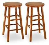 Set of 2 Solid Wood Cherry Finish 24"H Bar Stools