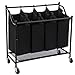 SONGMICS 4-Bag Rolling Laundry Sorter Cart Heavy-duty w' 4 Casters Black URLS95H