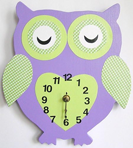 Nursery Wall Clock, Nursery Owl Clock, Hanging Owl Clock, Children's Room Wall Clock, Owl Wall Clock, Kid's Room Owl Wall Clock (purple/green)