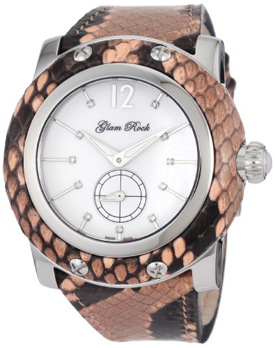 Glam Rock Women's GR10057-CORAL Miami Diamond Accented White Enamel Dial Coral Python Watch
