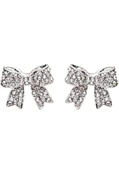 Fashion Crystal Pave Bow Ribbon Stud Earrings Silver