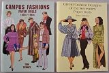Lot of 2 Fashion Paper Dolls Books by Tom Tierney: Campus Fashions Paper Dolls 1900s-1980s AND Great Fashion Designs of the Seventies Paper Dolls