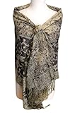Elegant Mocha Reversible Paisley Pashmina Silk Shawl Wrap