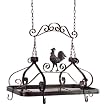 26" Country Rustic Scroll and Rooster Hanging Iron Kitchen Pot Rack