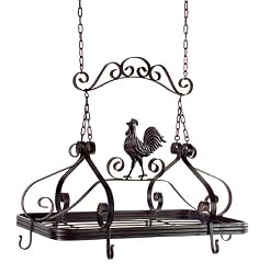 26" Scroll & Rooster Hanging Iron Kitchen Pot Rack