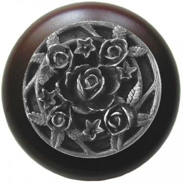 Notting Hill Saratoga Rose/Dark Walnut Wood Knob - Antique Pewter