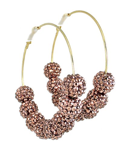 Basket Ball Wives Celebrity Style Ex-large Hoops Earrings Rose Gold Tone Disco Balls -3.5 Inches Drop