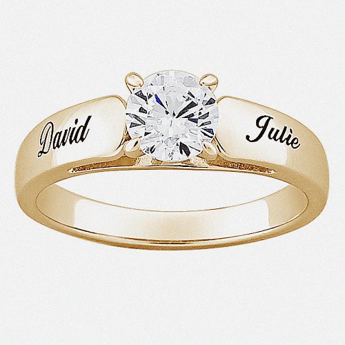 Personalized 18K Gold Plated Sterling Round CZ Personalized Wedding Ring - Wedding Gifts