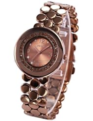 Watches For Women Brown Dial Crystal Stainless Steel Band Quartz Wrist Lady Watch