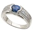 14K White Gold Chatham Created Blue Sapphire Diamond Ring