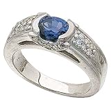 14K White Gold Chatham Created Blue Sapphire Diamond Ring