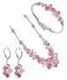Made with Swarovski Elements� .925 Sterling Silver Pink & Clear Crystal Bracelet Earrings Necklace Jewelry Set 14" 16" 18" 20" 22" 24" Long