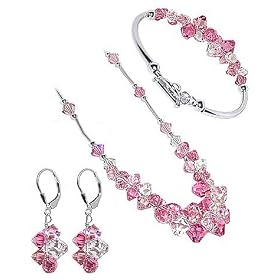 Silver Swarovski Crystal Bracelet, Earrings and 14" to 24" Necklace Jewelry Set