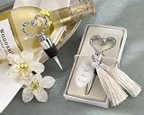 We Tied the Knot Elegant Chrome Braided-Heart Bottle Stopper with Tassels and Pearlized Tag - Baby Shower Gifts & Wedding Favors (Set of 12)