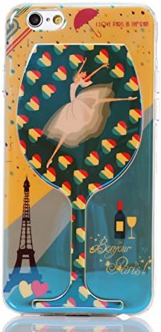 Iphone 6 Case , Iphone 6s Case , Bellivin Blue Light Silicone Soft Case for Iphone 6 / 6s 4.7inch with 3d Wine Glass White Dancing Ballet Girl and Eiffel Tower (Blue Light Green Yellow)