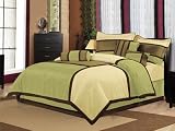 7 Pieces Solid 3 Tone Sage,beige, with Brown Comforter Set/ Bed-in-a-bag Queen Size