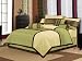7 Pieces Solid 3 Tone Sage,beige, with Brown Comforter Set/ Bed-in-a-bag Queen Size