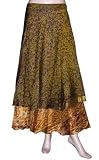 Vintage Reversible Yellow Boho Bollywood Two Layer Sexy Silk Sari Gypsi Wrapround Skirt for Ladies Rajrang India