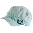 NEW HERRINGBONE TWEED MILITARY CADET CAP HAT BUCKLE LIGHT BLUE - Small / Medium