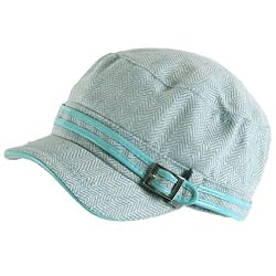 NEW HERRINGBONE TWEED MILITARY CADET CAP HAT BUCKLE LIGHT BLUE - Small / Medium