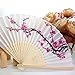 Mikey Store 1PC Folding Fan Delicate Japanese Plum Blossom Design Silk Costume Party (White 1)