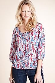 Cotton Rich Floral Print Top with Silk