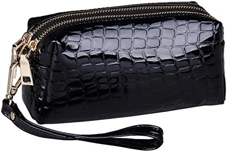 QISHI YUHUA MD Womens Double Zipper Crocodile Leopard First Layer Of Leather Handbag Purse Clutch Bag