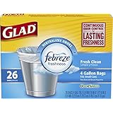 Glad OdorShield Small Trash Bags, Fresh Clean, 4 Gallon, 26 Count