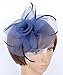 Womens Big Flower Mesh Feather Fascinator on Hair Clip and Brooch Deep Blue
