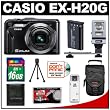 Casio Exilim EX-H20G 14.1 MP Digital Camera with Hybrid GPS (Black) with 16GB Card + Battery + Case + Flash + Accessory Kit