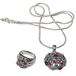 Silver Ring Pendant Set Multi Gem Jewelry (gprs001)