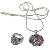 Silver Ring Pendant Set Multi Gem Jewelry (gprs001)