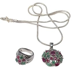 Silver Ring Pendant Set Multi Gem Jewelry (gprs001)