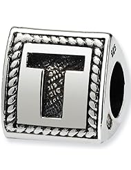 Reflection Beads Silver Letter T 3 Sided Alphabet Block Bead