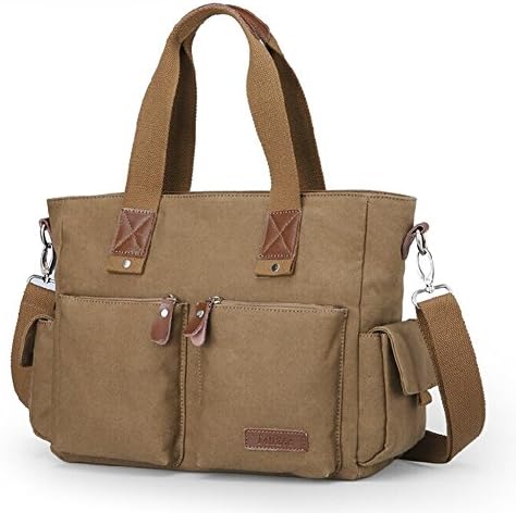 QianYing Men's Vintage Canvas Shoulder Everyday Bag Khaki