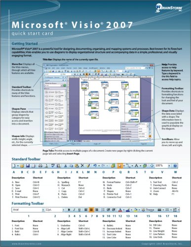 Microsoft Visio 2007 Quick Reference Card- Handy Heavy Laminated, Tri-Fold MS Visio 2007 Tip and Tricks Guide. 6 Total Pages. Stores Easily. Ultimate Reference for Shortcuts, Tips and Cheats for Microsoft Visio 2007 Software. (Software Quick Reference Cards)