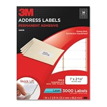 3M Permanent Adhesive Address Labels, 1 x 2.62 Inches, White, 3000 per Pack (3100-B)