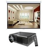 Pyle Video Projector and Screen Package - PRJLE33 Portable LED Projector for Gaming TV Shows Movies and Sports at Up To 100 Inches / Supports HD Input - PRJS43100 100'' (60''Hx80''W) Manual Projector Standard Format (4:3) Screen - For Home, School, Office, Business, Meetings and Presentations etc.