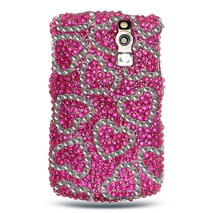 BlackBerry Curve 8300 8310 8330 Cell Phone Full Diamond Crystals Bling Protective Case Cover Hot Pink with Silver Love Hearts Design