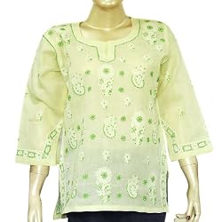 Kurti Womens Casual Dresses Fashion in India Chikan Embroidery Size M (ctop438)