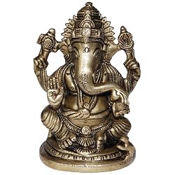 Brass Sculpture Hindu God Ganesha 2.75 x 2 x 4.5 inches