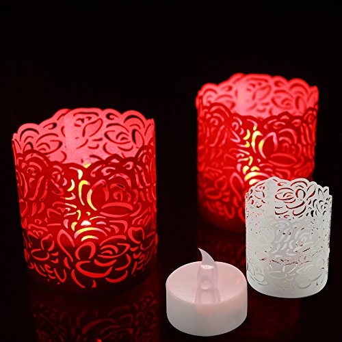 TBW Set of 12 Votive Candles with TEA Light Wraps Red Flameless LED