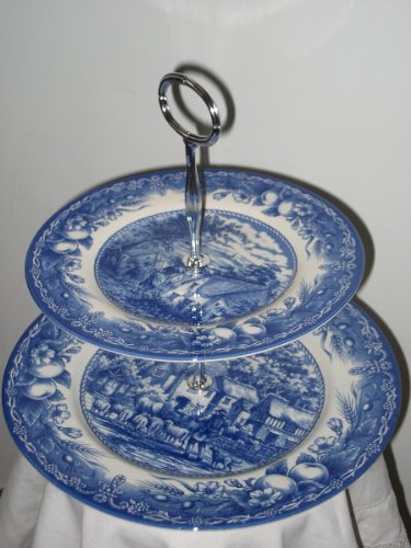 Traditional Blue and White 2 Tier Cake Stand