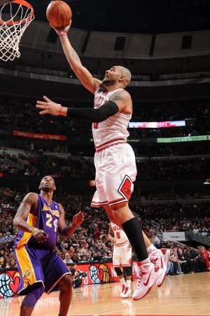 Los Angeles Lakers v Chicago Bulls: Carlos Boozer and Kobe Bryant Photographic Poster Print by Andrew Bernstein, 24x36