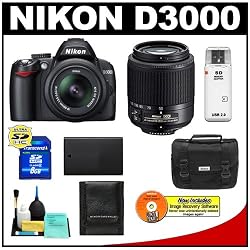 Nikon D3000 10MP Digital SLR Camera with 18-55mm f/3.5-5.6G AF-S DX VR Nikkor Zoom Lens & 55-200mm DX Zoom Lens with 8GB Card + EN-EL9a Battery + Nikon Gadget Bag + Accessory Kit