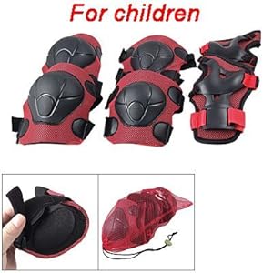 Kids Skating Gear Knee Elbow Wrist Pads Protector Red Black