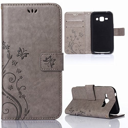 Bairry Samsung Galaxy J1 / J100 Case,Butterfly Pattern Wallet Cover Stand Feature PU Leather Flip Ultra Slim Screen Protection Magnetic Closure (Gray)